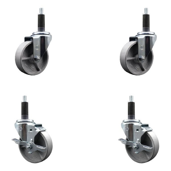 4'' Semi Steel Wheel Swivel 1'' Expanding Stem Caster Set 2 Brakes, 4PK
